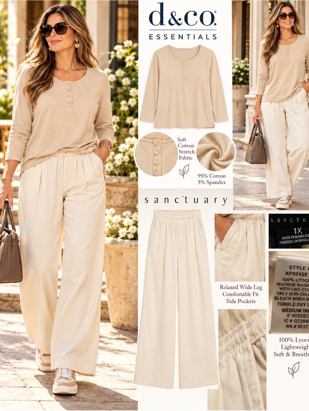 d&co. top 1X +Sanctuary 1X ivory pants. Set.